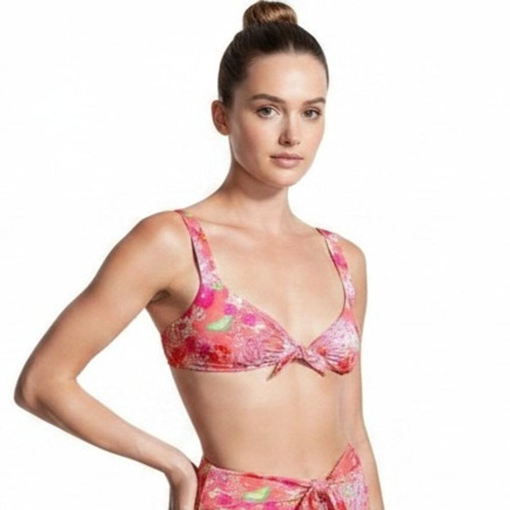 Victoria's Secret Swim Pink Floral Tie-Front Bra Top, M